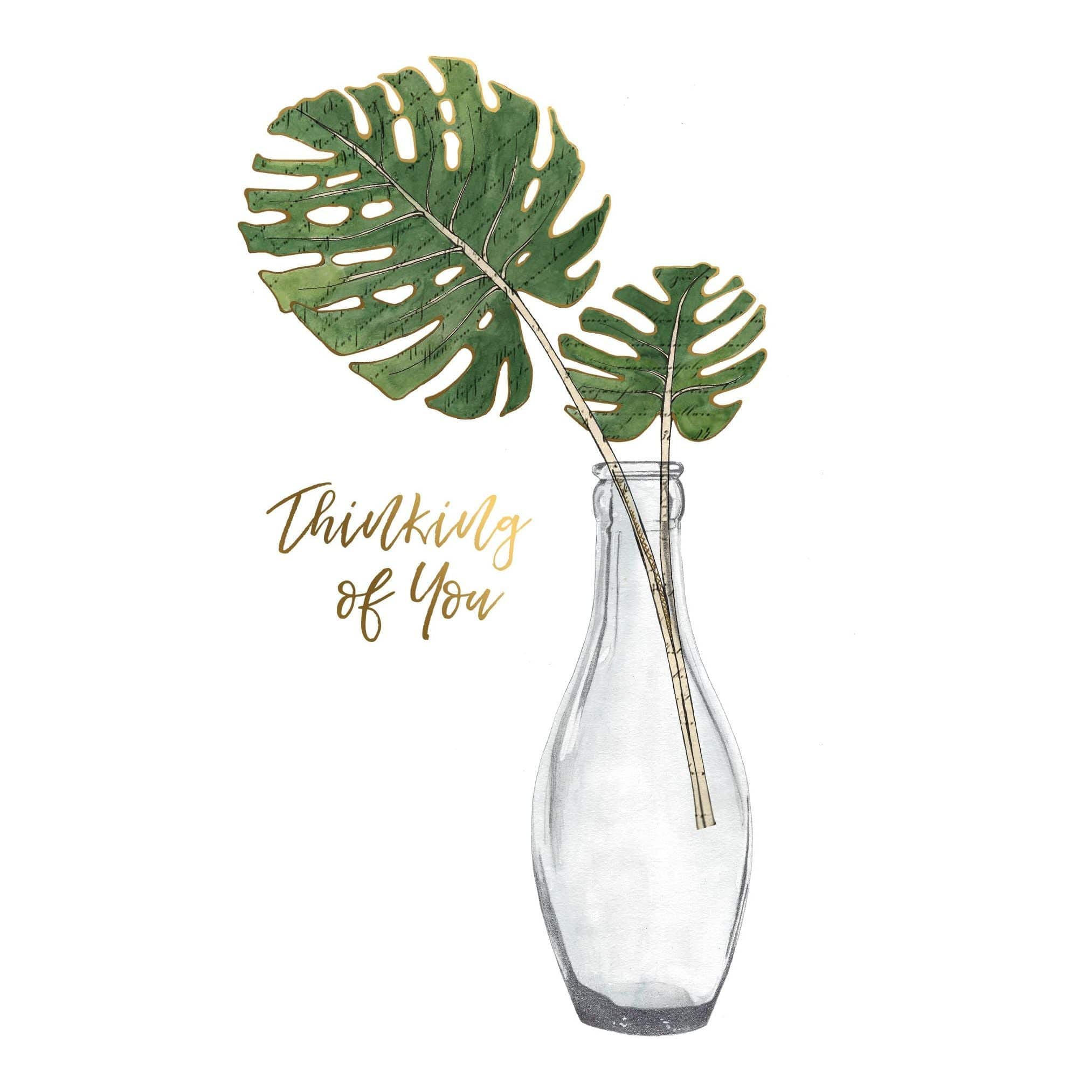 Tall glass with stems and a "Thinking of You" card, part of Pictura's everyday cards collection, displayed on a neutral background.